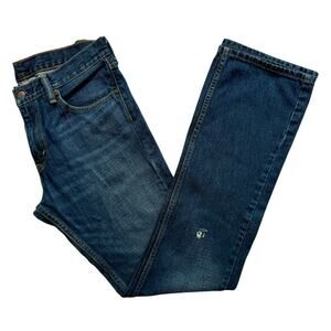 Levis 527 Straight Bootcut Jeans Mens 32x34 Blue Denim Distressed Knee Everyday